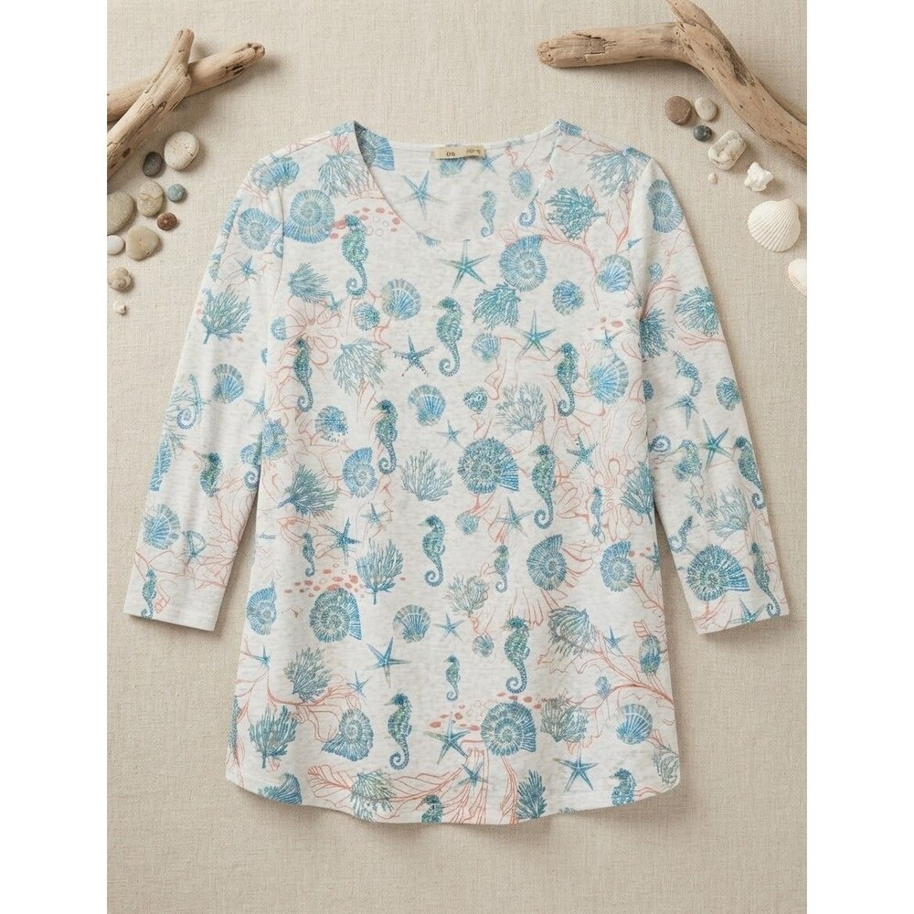 Astrologie Cracker Barrel Sea Life Tunic Top NWT Womens XXL Rhinestone Coastal